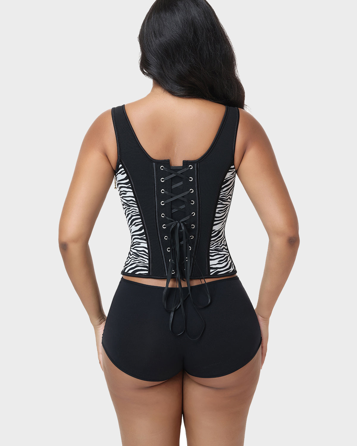 Square Neck Adjustable Strap Zebra Print Tummy Control Waist Trainer Vest