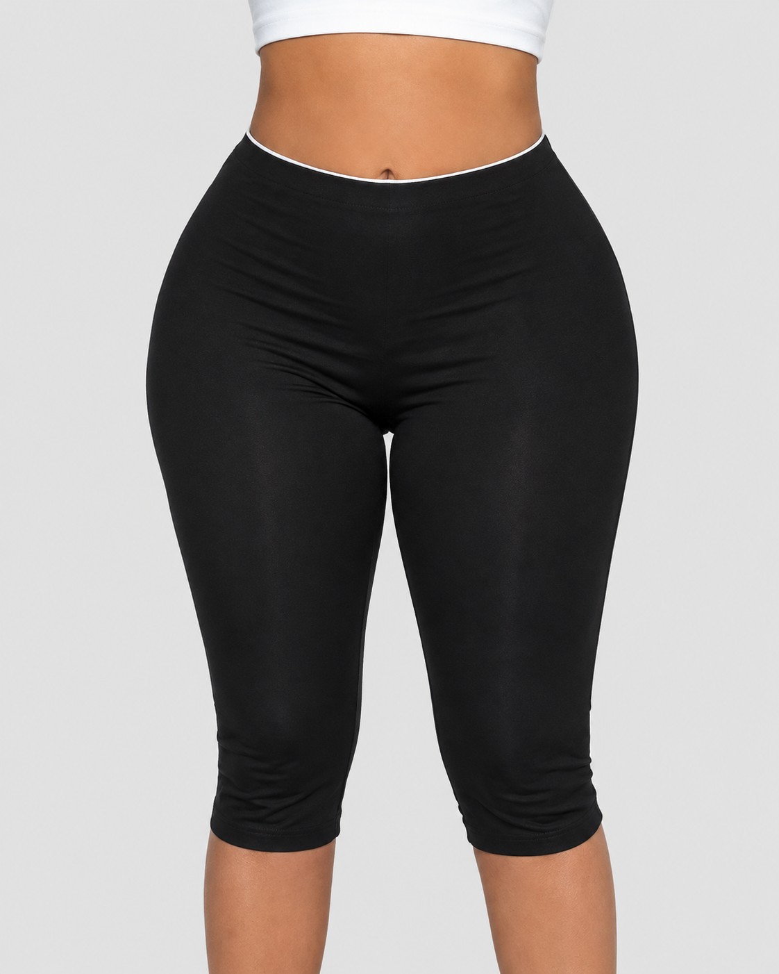 V Ruched Back High Waist Butt Lifting Capri Leggings - By Qivii