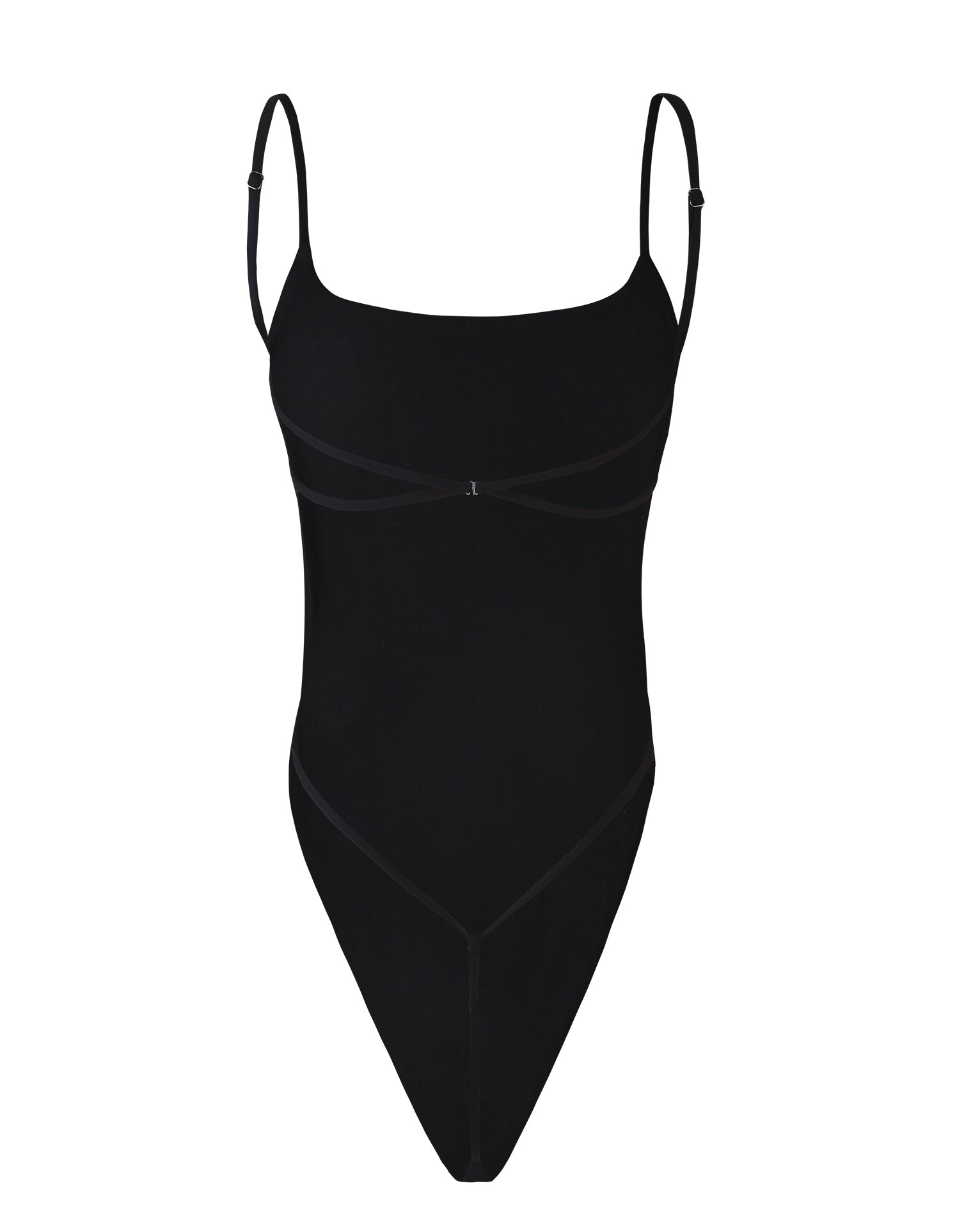 Polka Dot Square Neck Thin Strap Cross Back High Cut Bodysuit - By Qivii