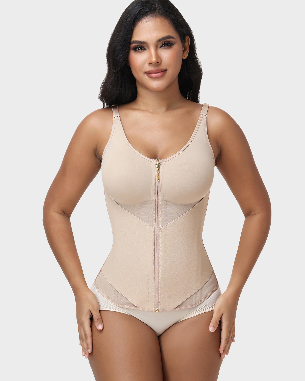 High Compression Adjustable Strap Hourglass Zipper Waist Trainer Shaping Vest