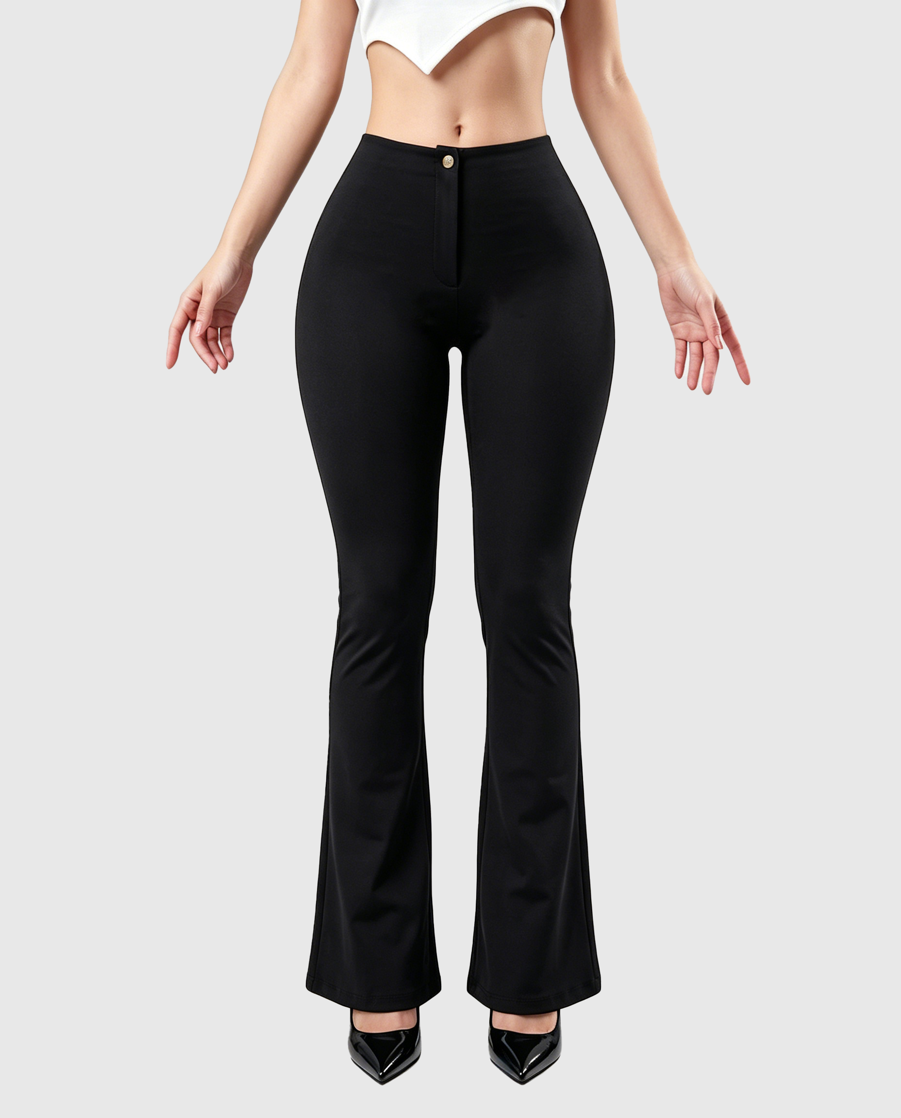 High Waist Butt Lifting Solid Black Slim Fit Flare Shaping Yoga Pants - By Qivii