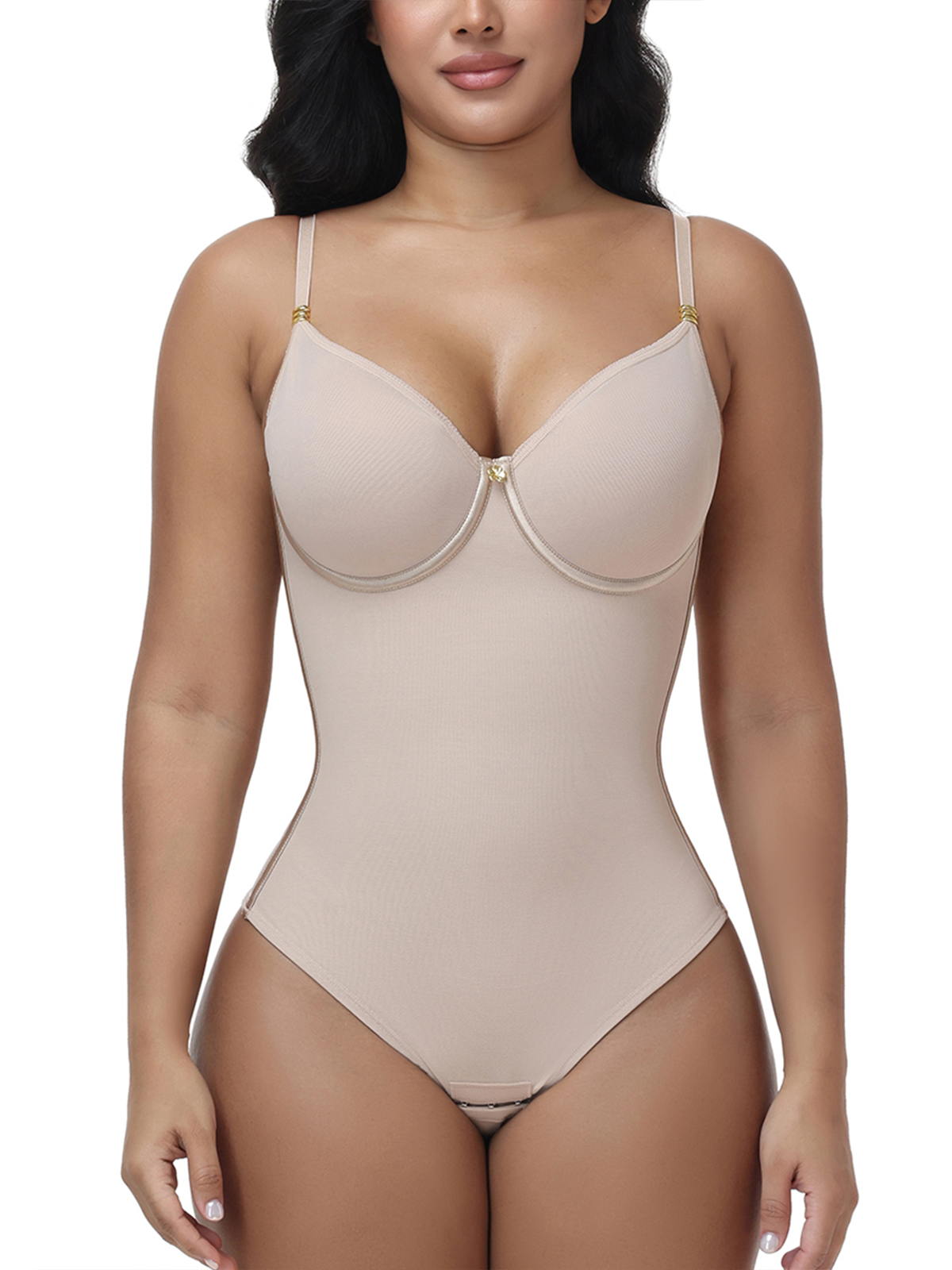Adjustable Strap Thong Bodysuit Lace Up Back Tummy Control Shapewear