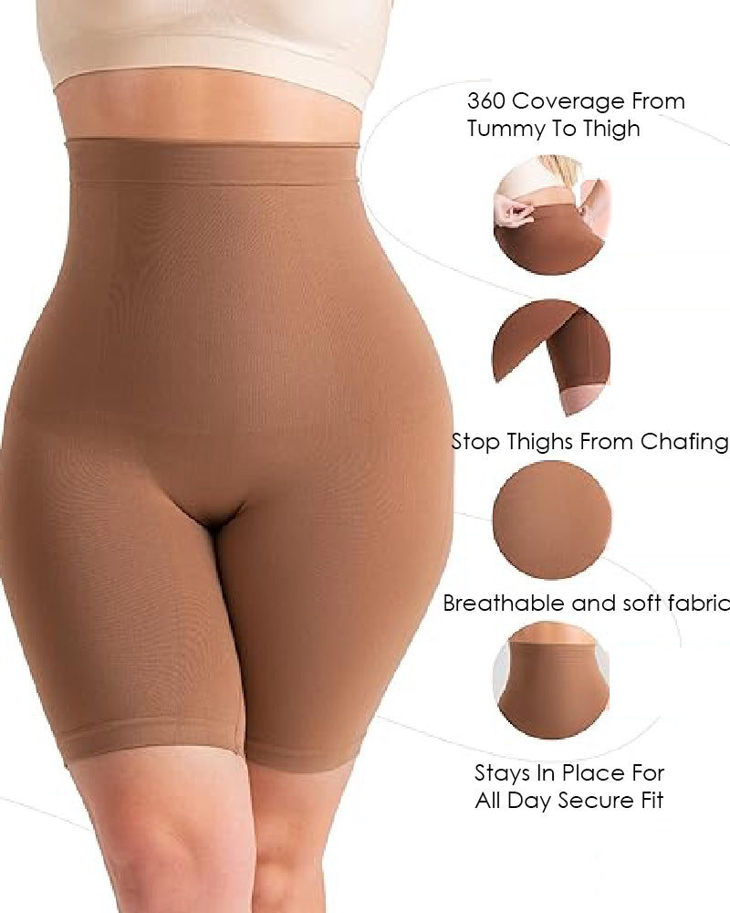 High Waisted Tummy Control Thigh Slimmer Body Shaper Shorts - By Qivii