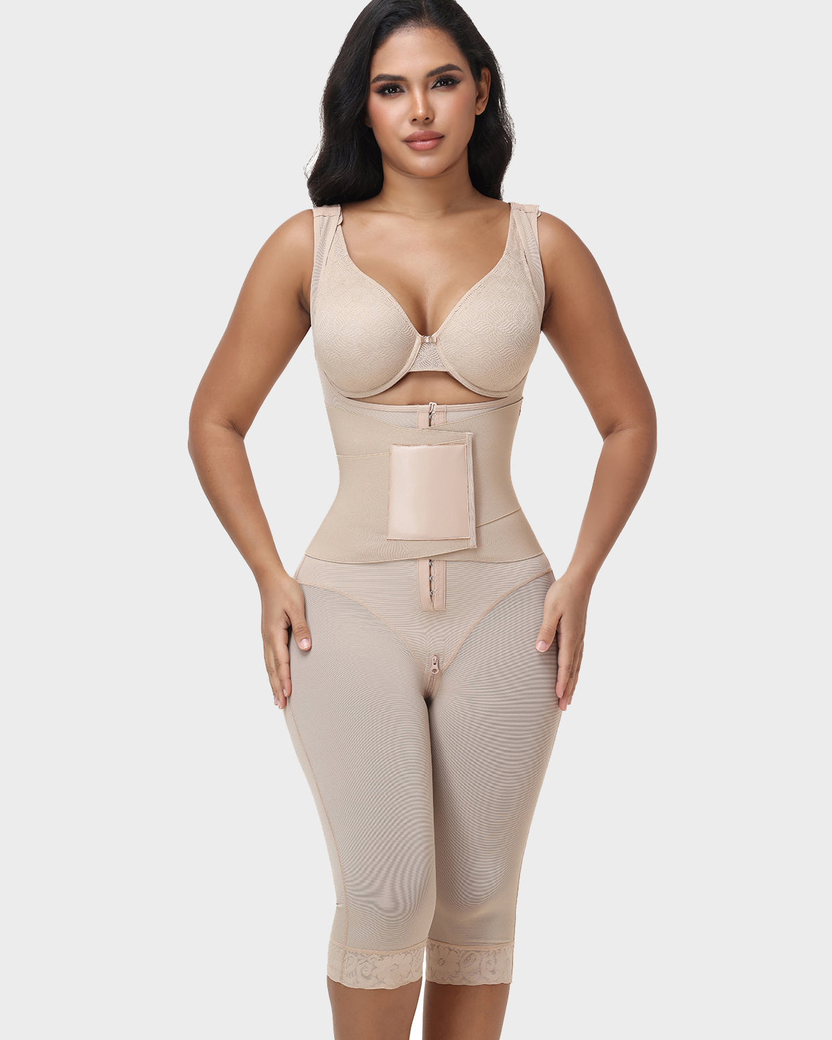Double Compression Tummy Control Mid-length Shapewear with Detachable Waist Trainer