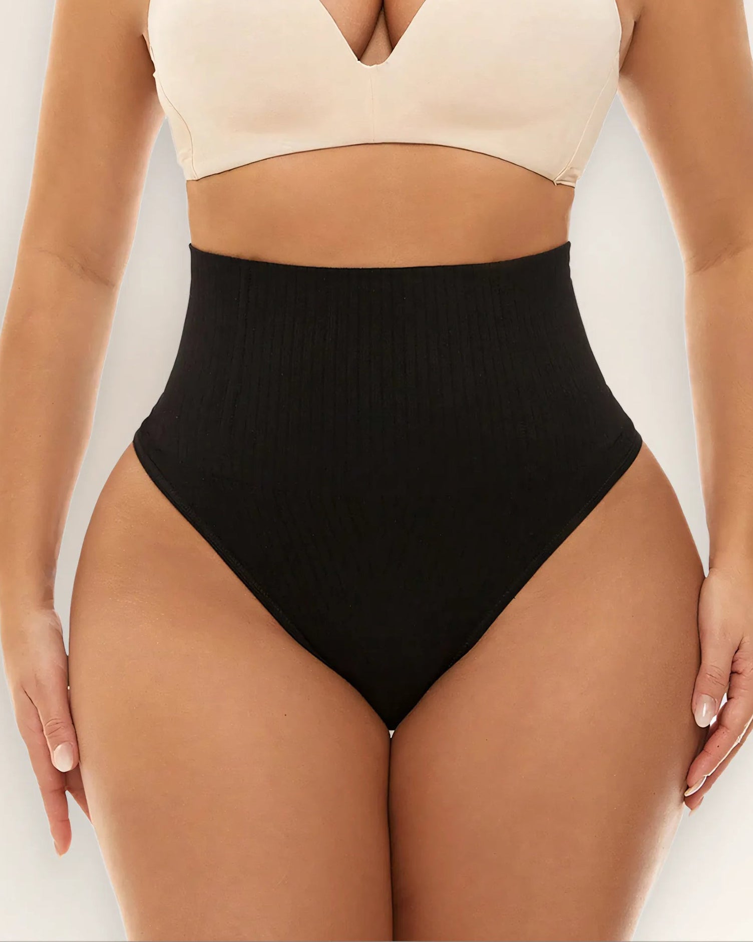 High Waist Ribbed Tummy Control Butt Lifting Shapewear Thong