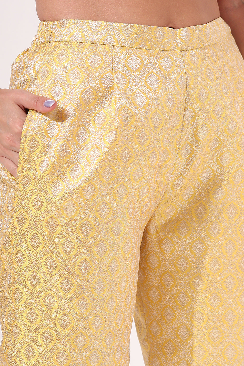 Yellow Brocade Cap Sleeve Co-Ord Set