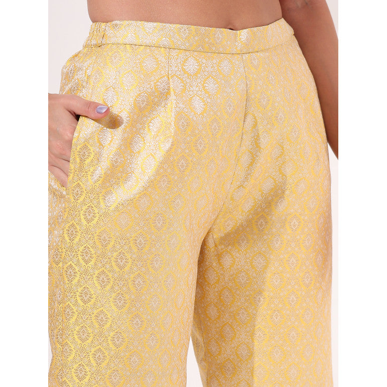 Yellow Brocade Cap Sleeve Co-Ord Set - qivii