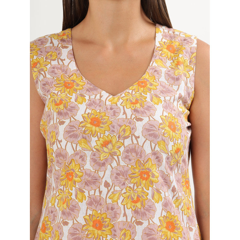Sunlit Floral Print Sleeveless Kurta Set - qivii