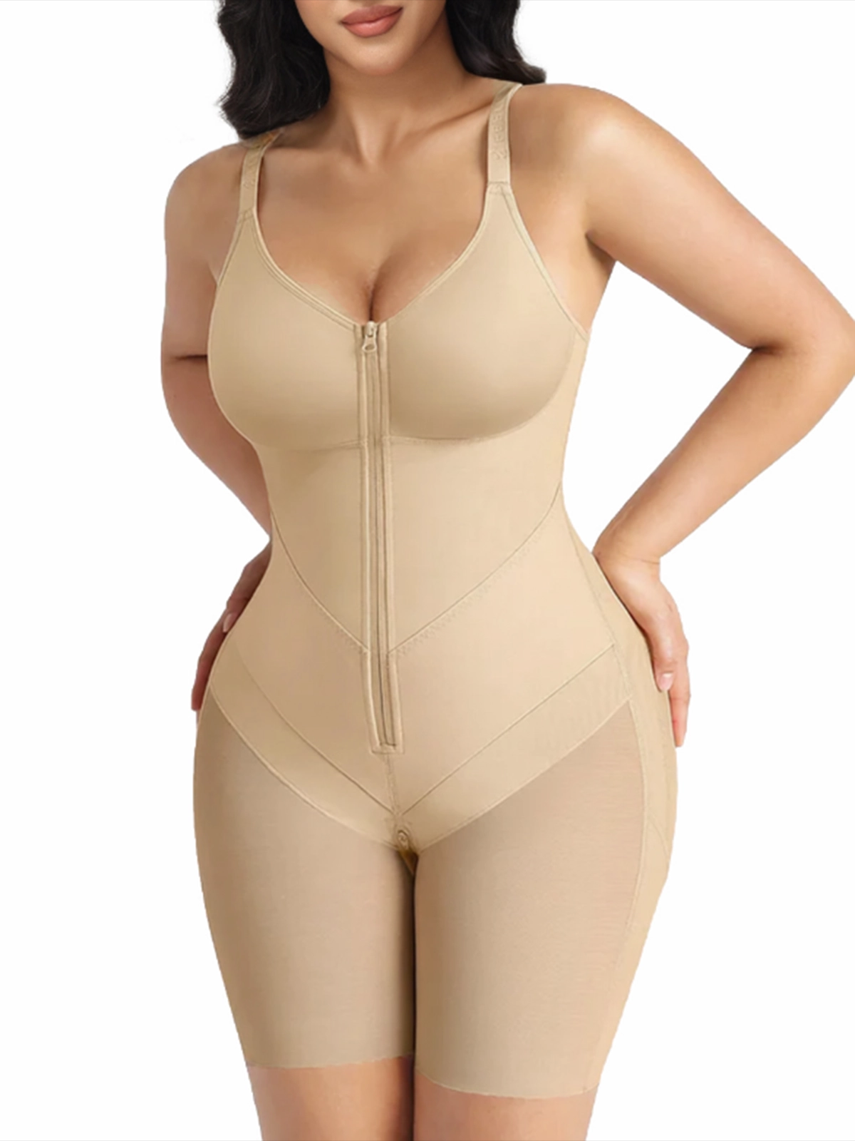 Full-Body Compression Faja Shaper with Mesh Thigh Panels