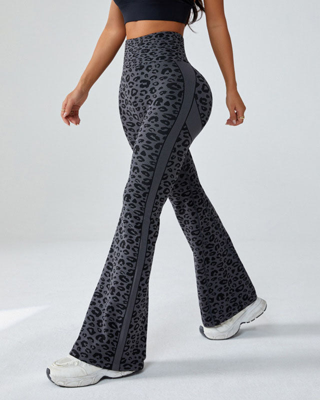 High-Waisted Leopard Print Fitness Yoga Flared Hip-Lifting Pants - By Qivii