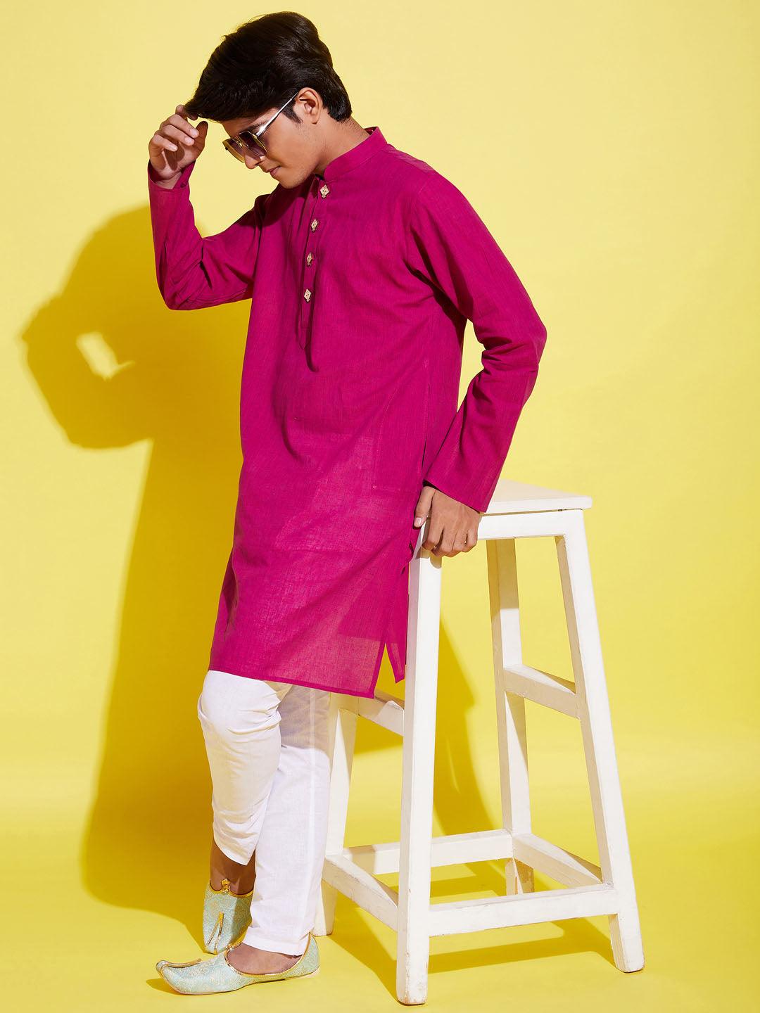 YUVA BY VASTRAMAY Boy's Purple Cotton Kurta and Pyjama Set - qivii