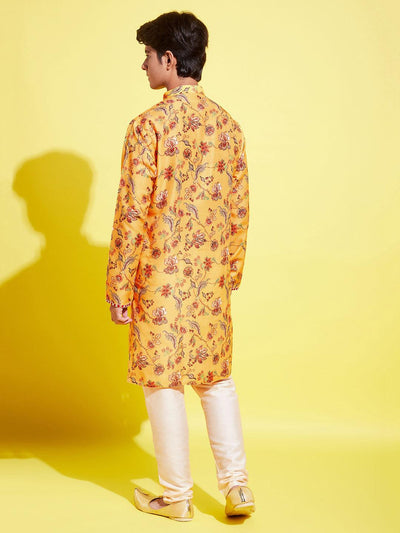 YUVA BY Vastramay Boys' Multicolor-Base-Mustard And Cream Kurta Pyjama Set - qivii