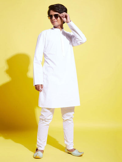 YUVA BY VASTRAMAY Boys' White Cotton Kurta and Pyjama Set - qivii