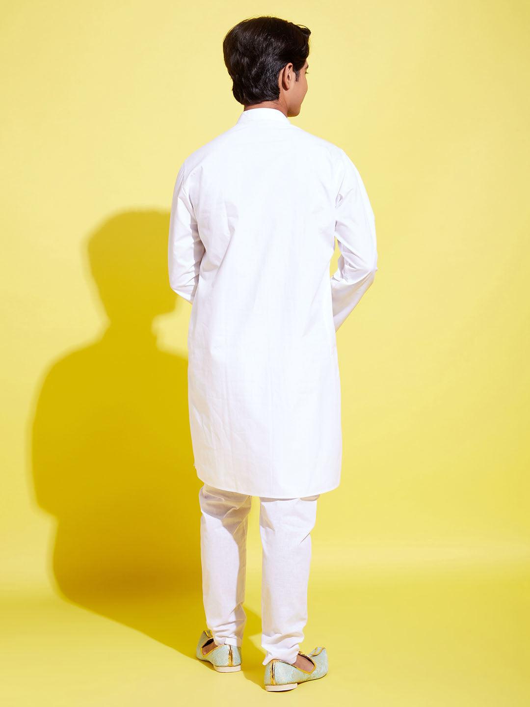YUVA BY VASTRAMAY Boys' White Cotton Kurta and Pyjama Set - qivii