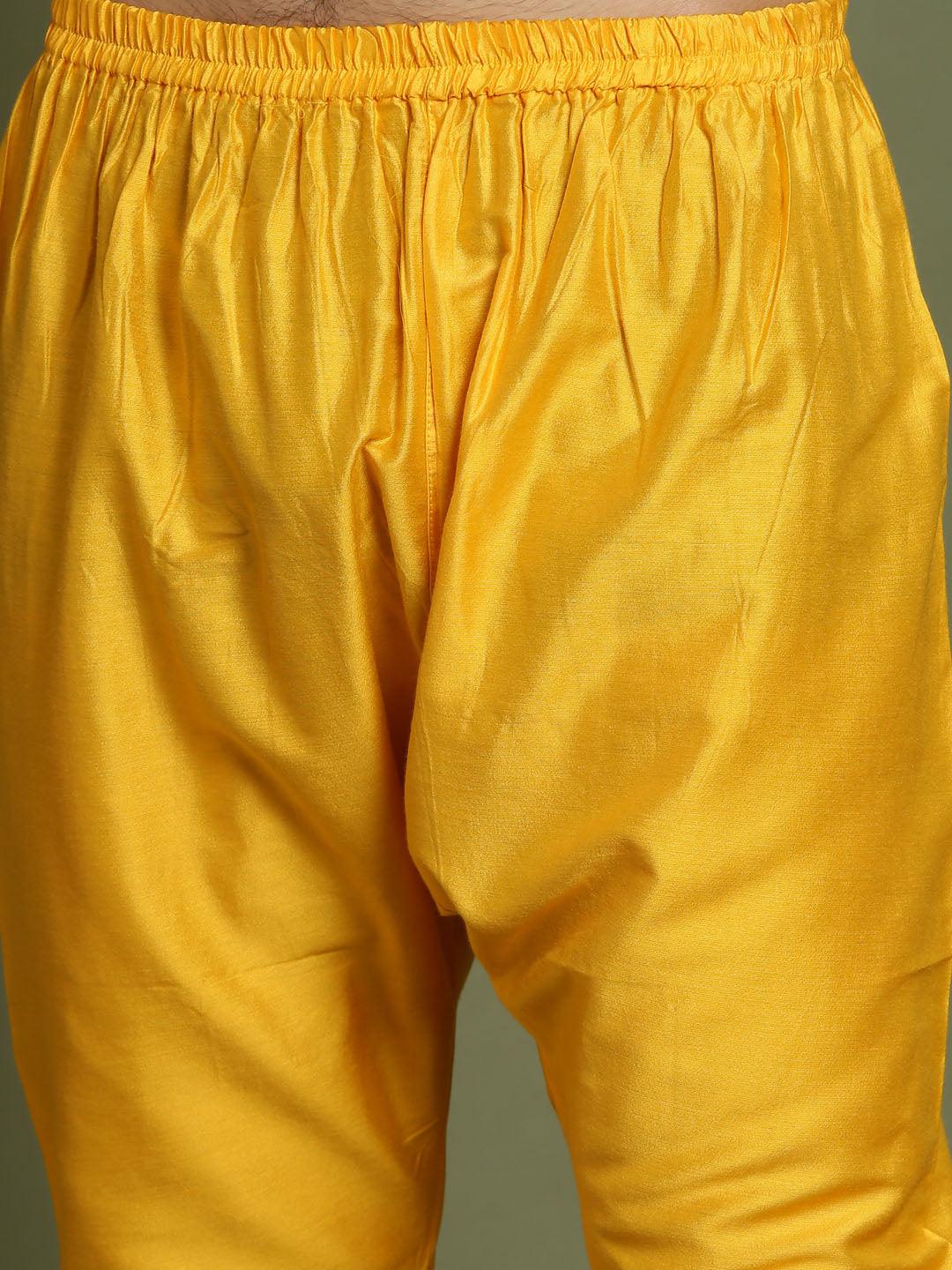 YUVA By VASTRAMAY Boys Yellow Mirror Work Georgette Kurta And Pyjama Set - qivii