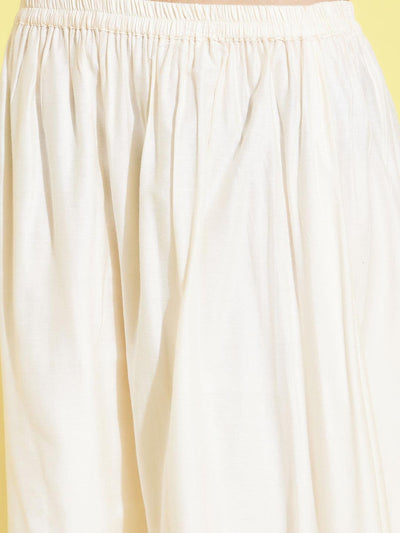 YUVA BY VASTRAMAY Girl's Cream Mirror Flair Kurti With Long Skirt Set - qivii