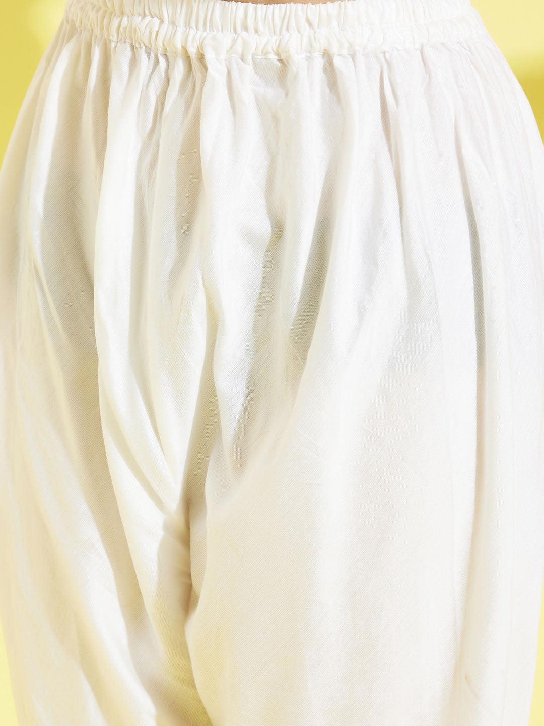 YUVA BY VASTRAMAY Girl's White Mirror Kurta Pyjama Set - qivii