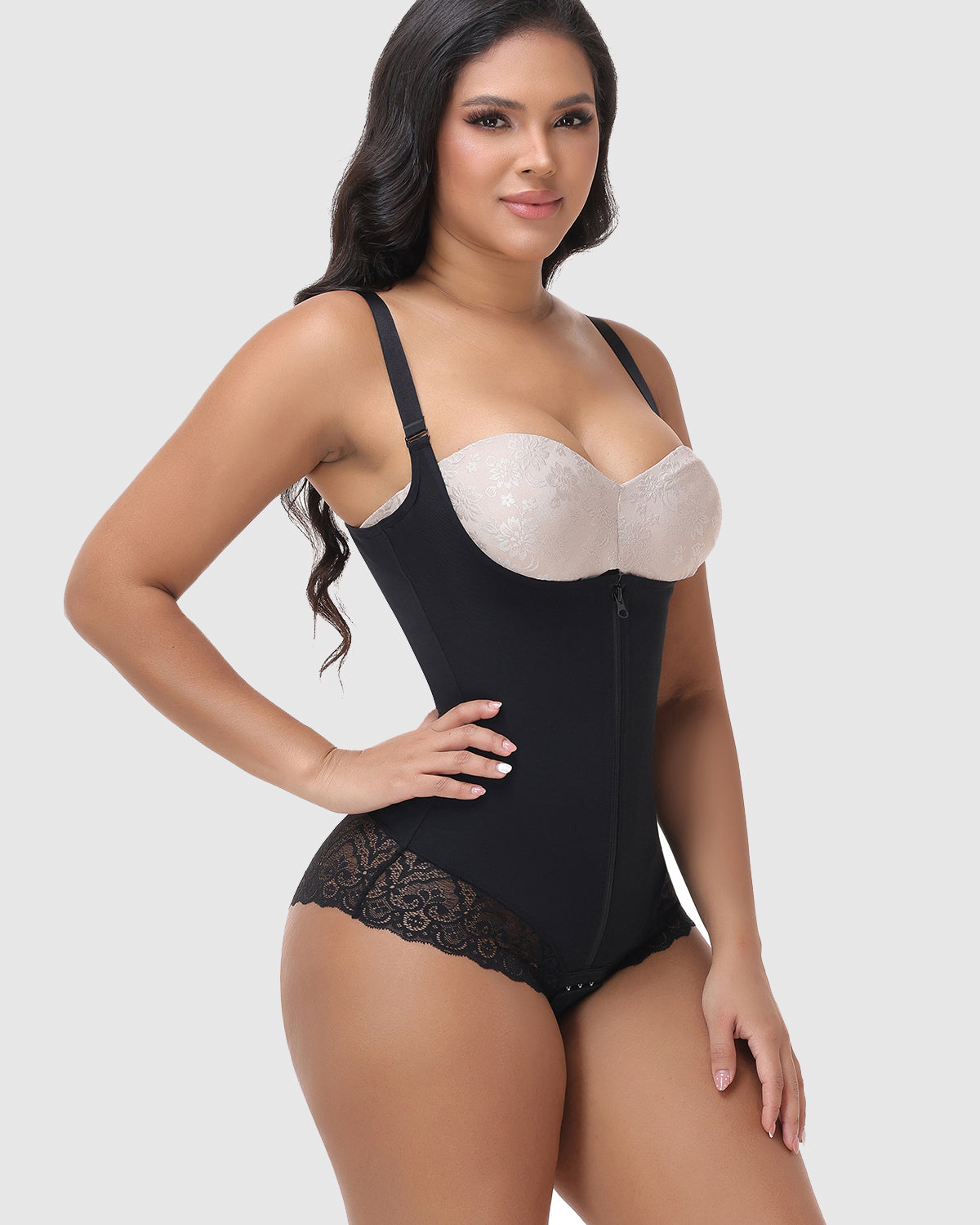 Shapshe® Lace Trim Double Compression Shapewear Bodysuit