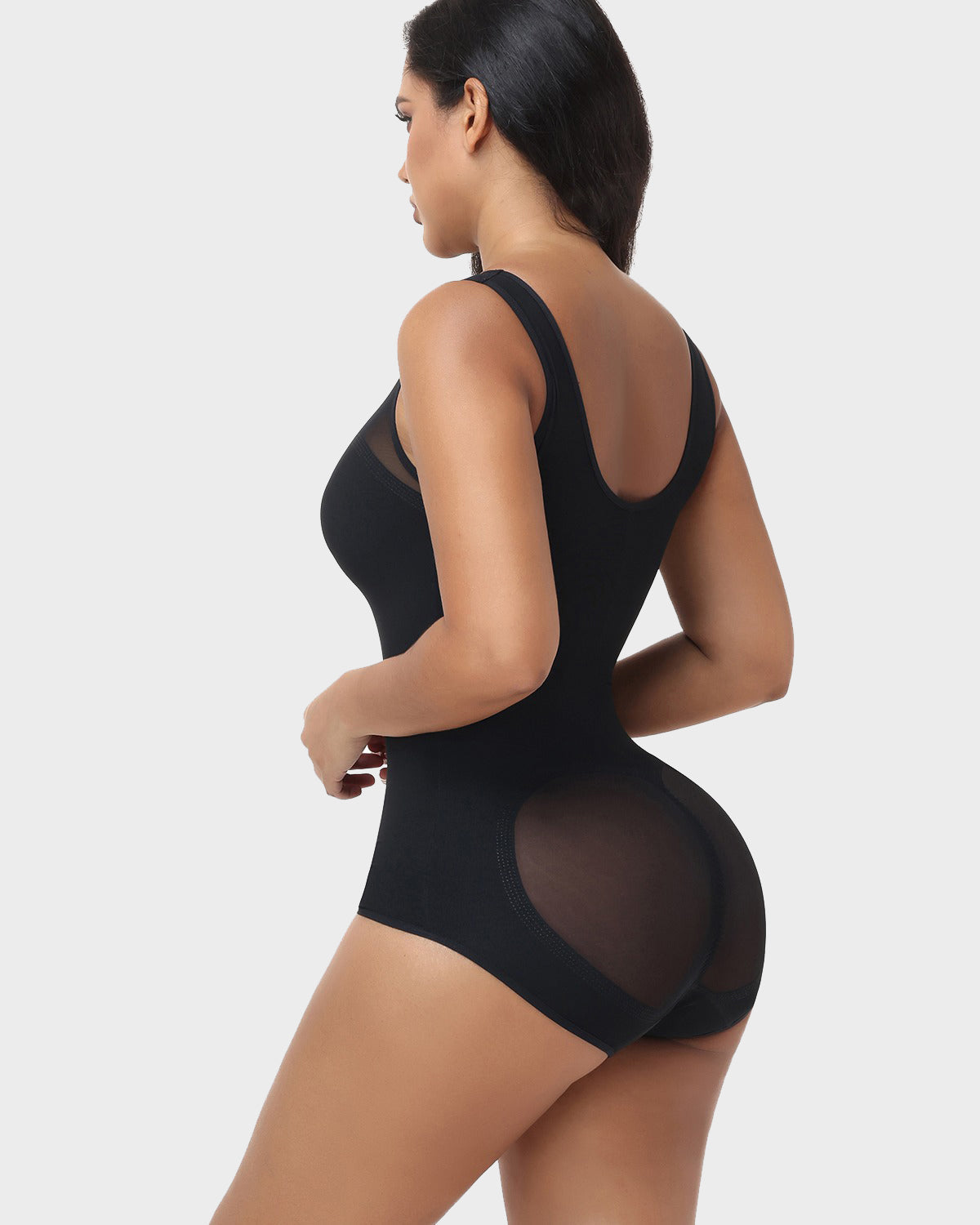 U Neck Sleeveless Mesh Seamless Tummy Control Bodysuit