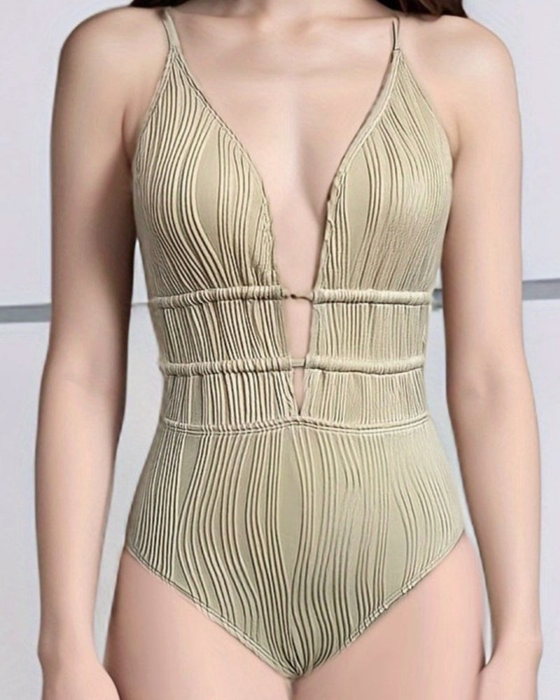 Sexy Backless Deep V Tummy Control Swimsuit Back Lace Up - By Qivii