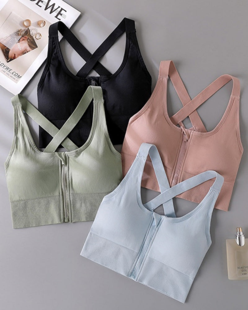 Shockproof Push Up Anti Sagging Sports Bra With Front Zipper for Women
