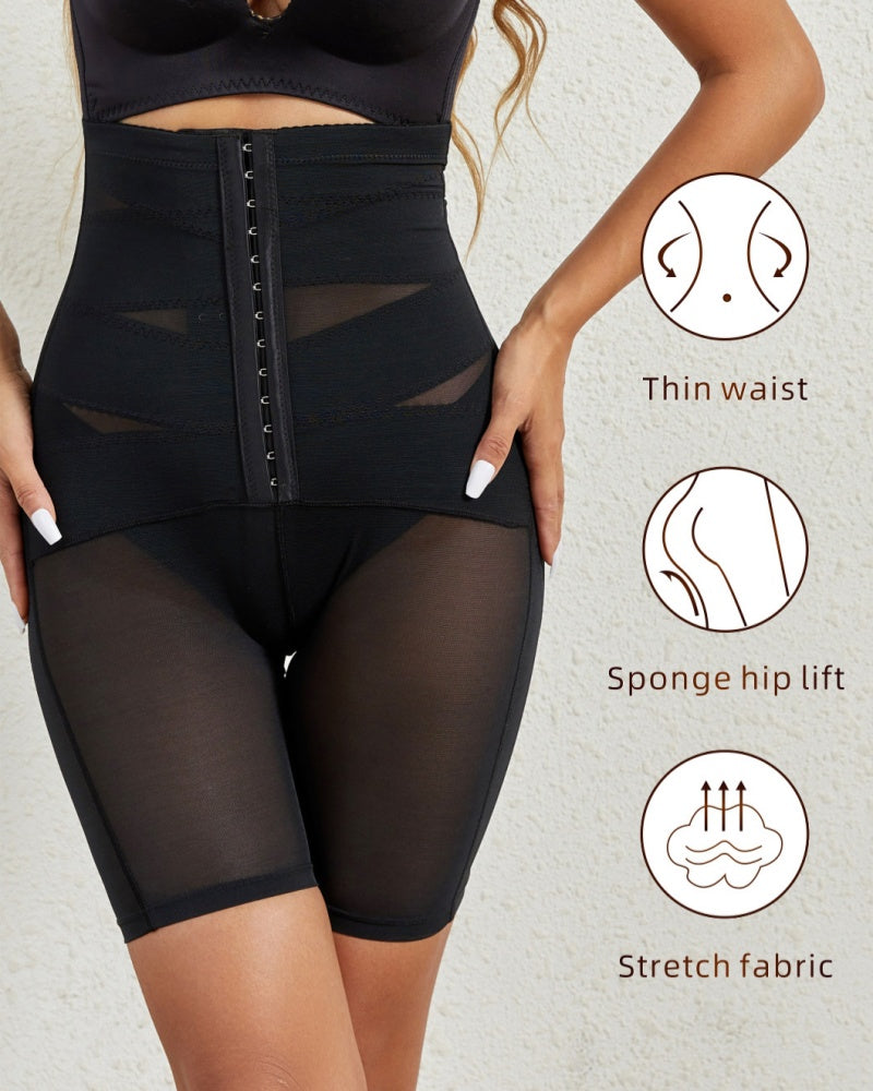 High Waist Stretchy Mesh Shaping Shorts with Adjustable Buckle - By Qivii