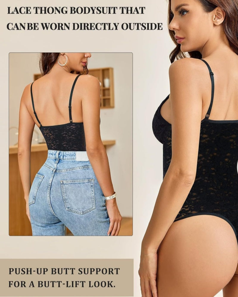 Sexy Lace Shapewear Bodysuit Tummy Control Thong Body Shaper