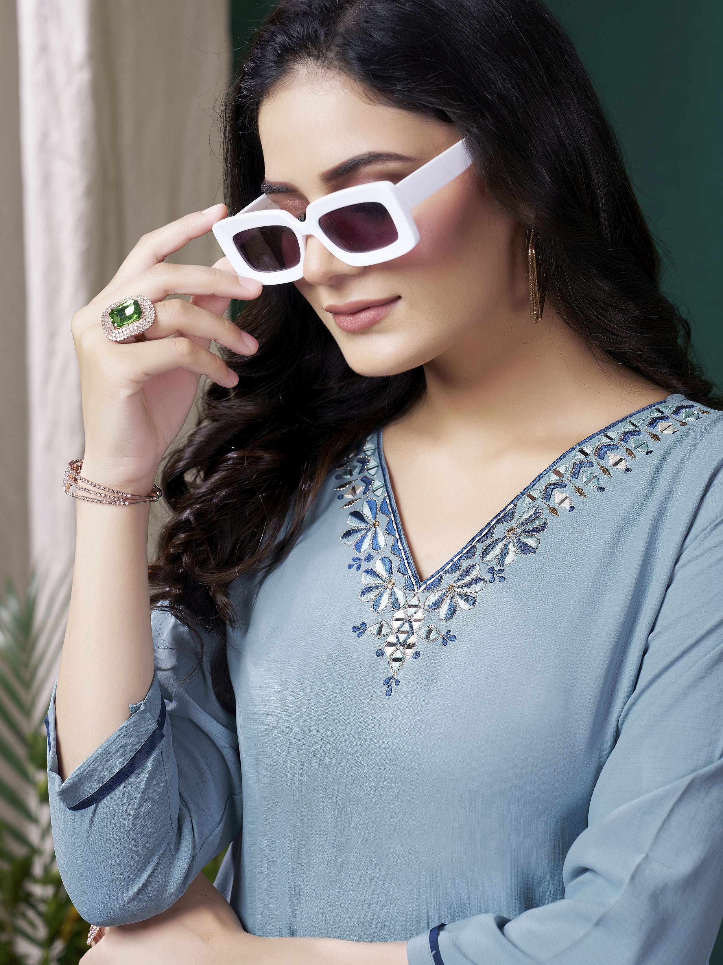 Soft and calming shade of dusty blue for festivals and special occasions