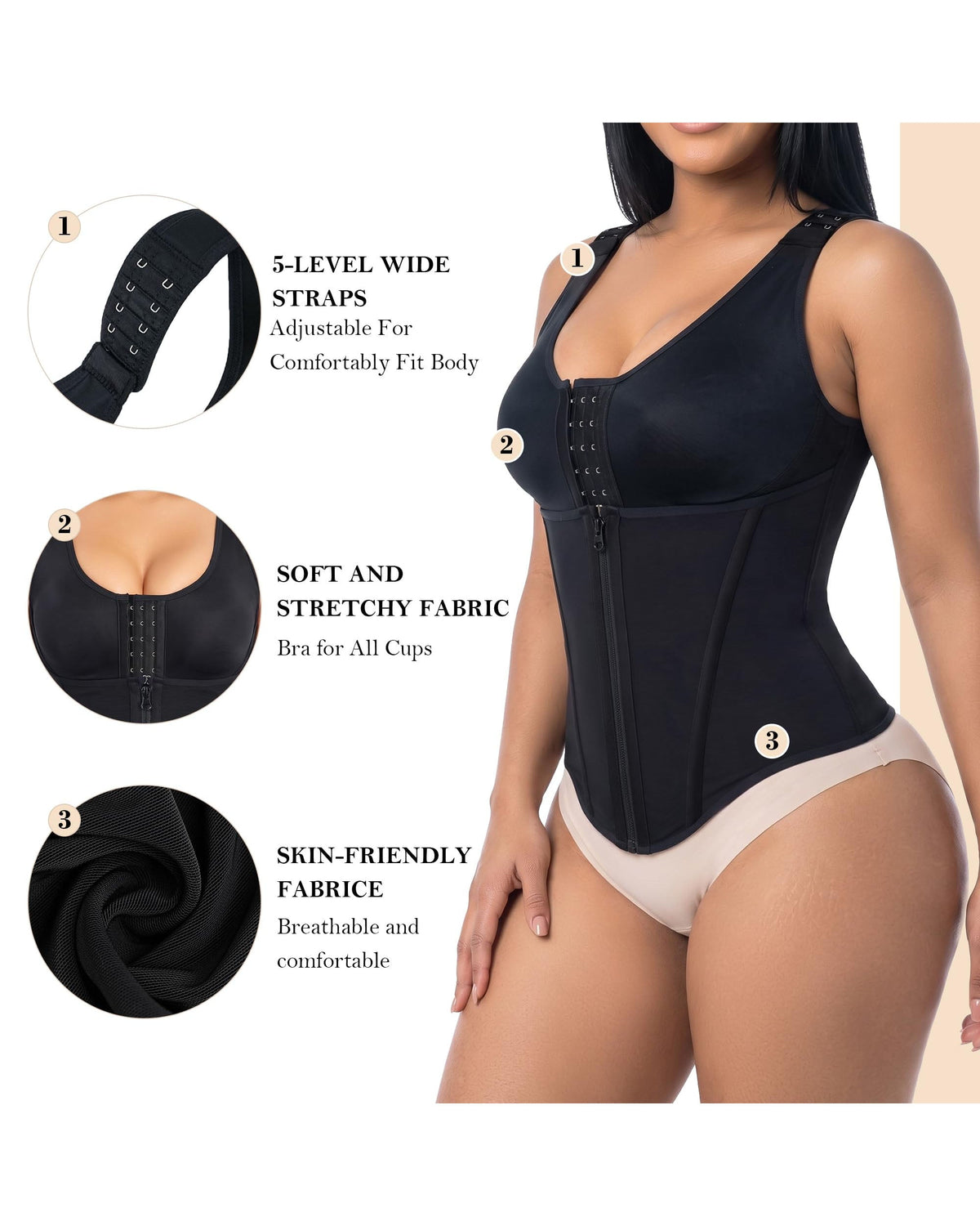 Adjustable Strap Front Hook Zip Double Tummy Control Waist Trainer Vest