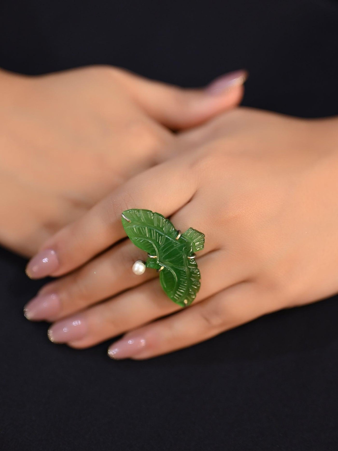 Anayra Carved Natural Stone Green Bird Finger Ring - Uboric