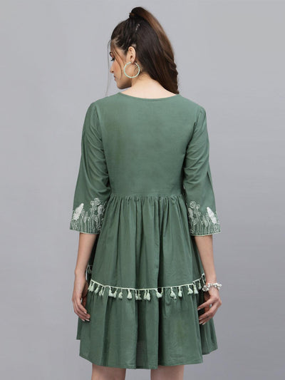 Asya Olive Floral Embroidered Dress - Uboric