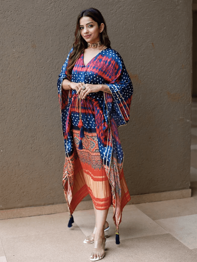 Bandhej Digital Print caftan all in one size kaftan dress for women - Uboric