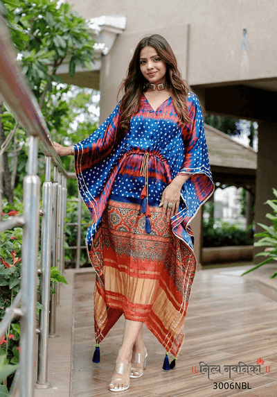 Bandhej Digital Print caftan all in one size kaftan dress for women - Uboric