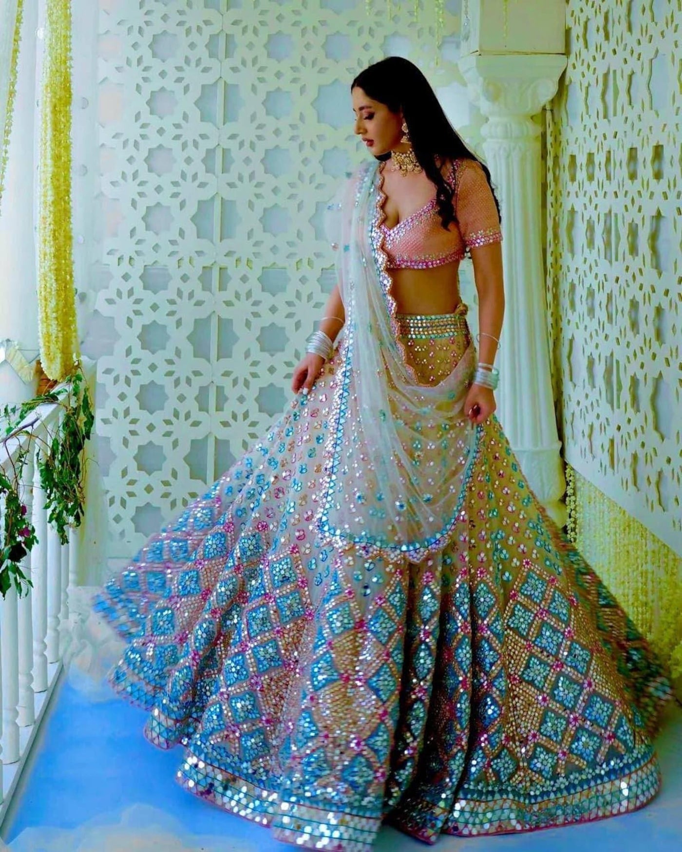 Beautifull Designer Lehenga Choli Organza Foil Work Lehenga Net Dupatta For Women Wedding Bollywood Lehenga - Uboric