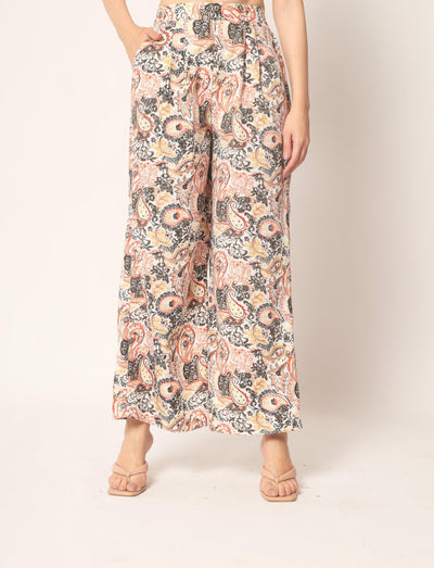 Beige Crepe Digital Printed Top With Matching Trouser - Uboric