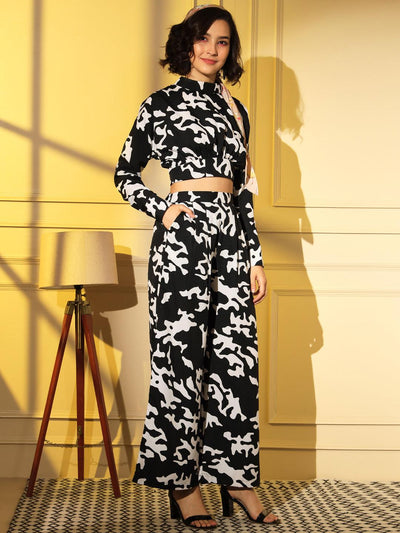 Black Crepe Digital Printed Top With Matching Trouser - Uboric