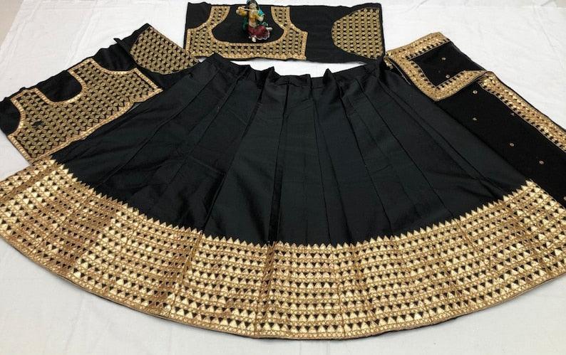 Black Designer Party Wear Silk Semi-stitched Lehenga Choli (Fully Stitched) - Uboric