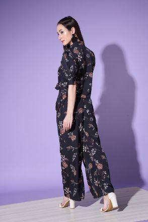 Black Floral Print Two Piece Top With Palazzos Set - Uboric