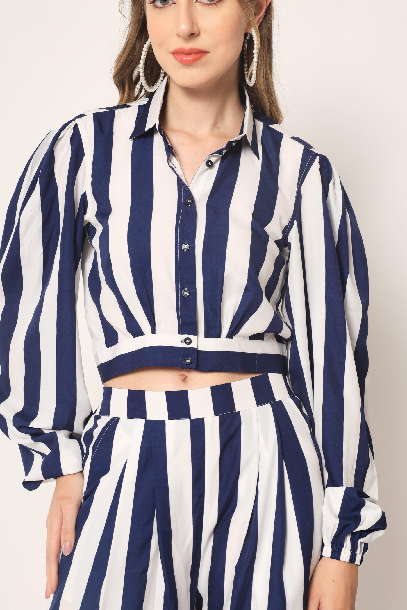 Blue And White Crepe Digital Printed Top With Matching Trouser - Uboric