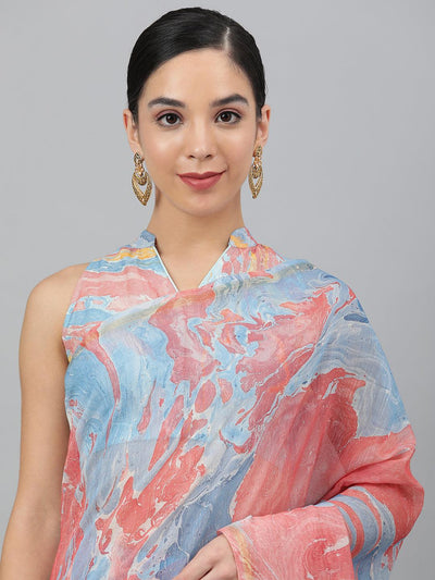 Chanderi Multi-Colour Marble Print Saree - Uboric