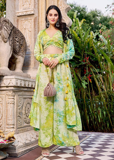 Charming Green Printed Koti Style Co-Ords Indo-Western Suit - Uboric