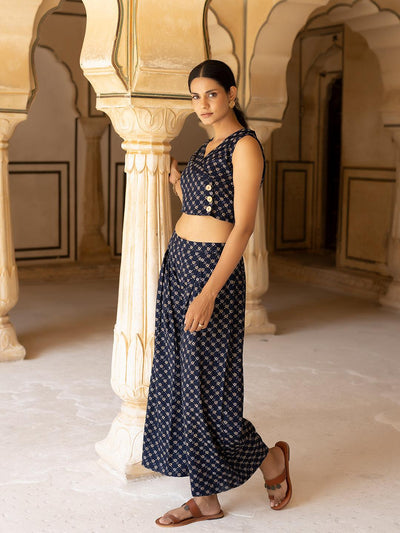 Claire Navy Blue Printed Co-Ord Set - Uboric