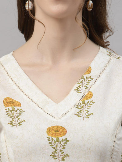 Deepika White Sunflower Printed Kurta - Uboric