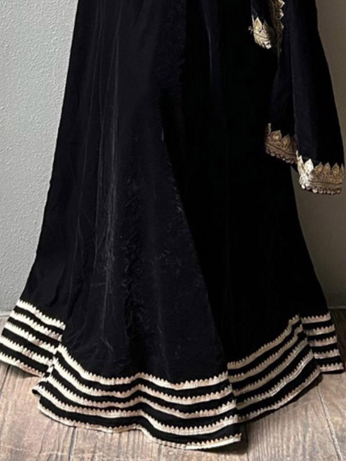 Designer BlackStitched Lehenga With  Unstitched Blouse (Fully Stitched & Ready to Wear) - Uboric