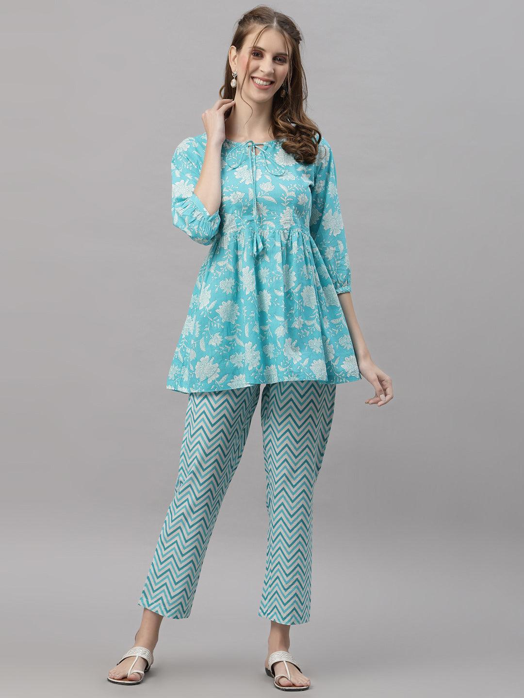 Diana Blue Peplum Pyjama Set - Uboric