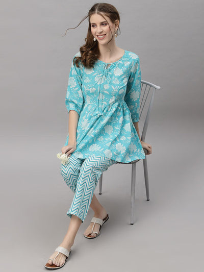 Diana Blue Peplum Pyjama Set - Uboric