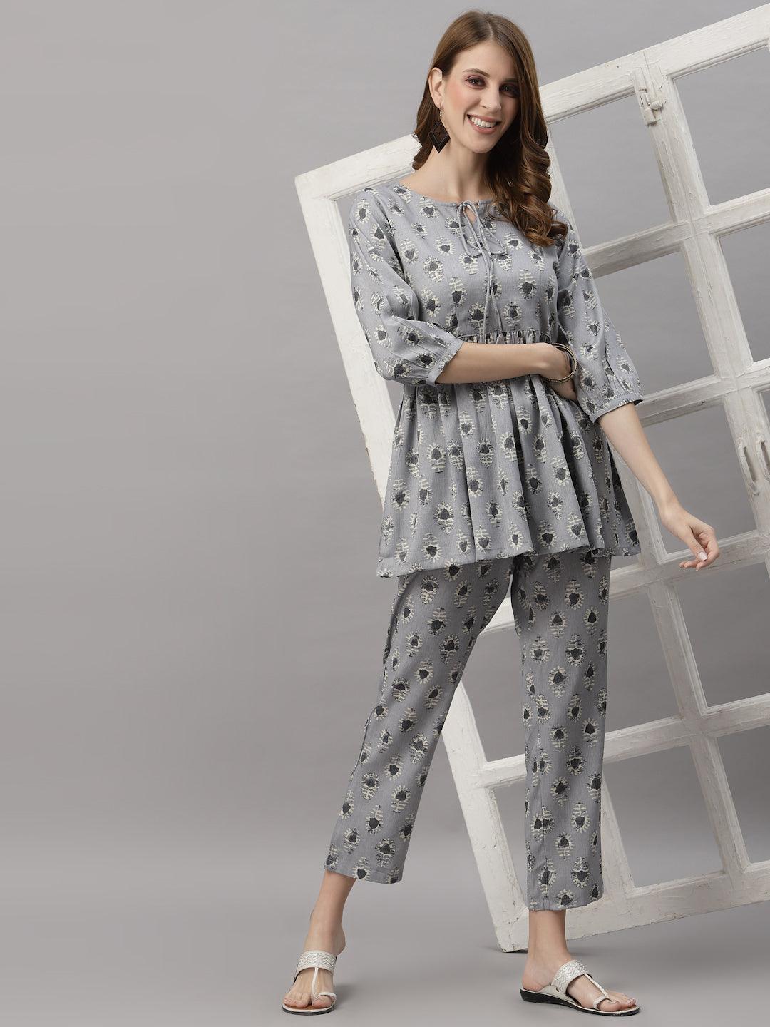 Diana Grey Peplum Pyjama Set - Uboric