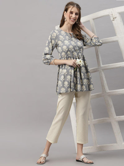Diana Grey White Peplum Pyjama Set - Uboric