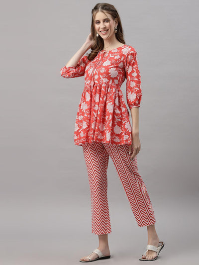 Diana Red Peplum Pyjama Set - Uboric