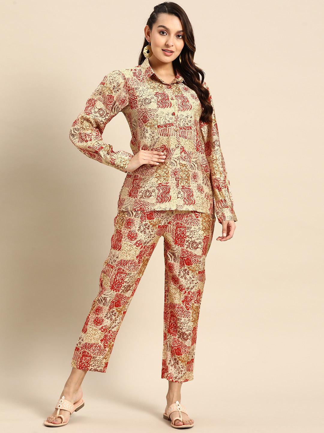 Gorgeous Maroon Poly Chanderi Printed Top With Matching Trouser - Uboric